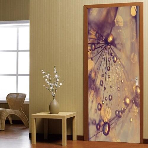 Water Leaf Plant Door Stickers Mural PVC Self-adhesive Waterproof Modern Bedroom WallPaper Living Room home Decoration