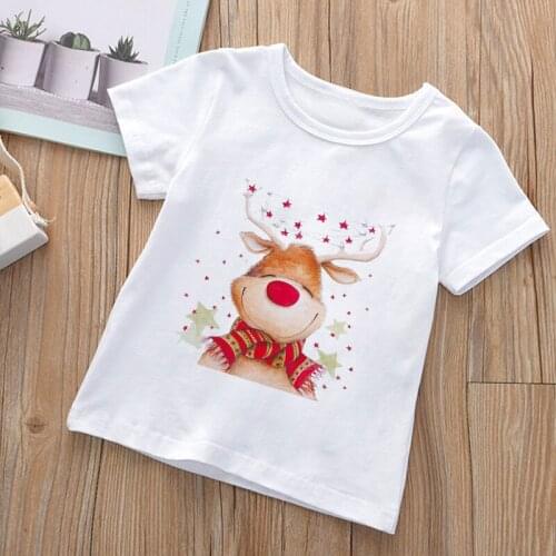 New Santa Claus T-shirt Kids Boys Girls Fashion Elk Christmas Day T-shirts Family Brothers Sisters Girl Tee Short Sleeve Casual
