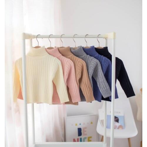 New Winter Kids Pullovers Tops Baby Boys Girls Pure Color Sweater Autumn Kids Turleneck Sweaters Knitted Bottoming Boys Sweaters