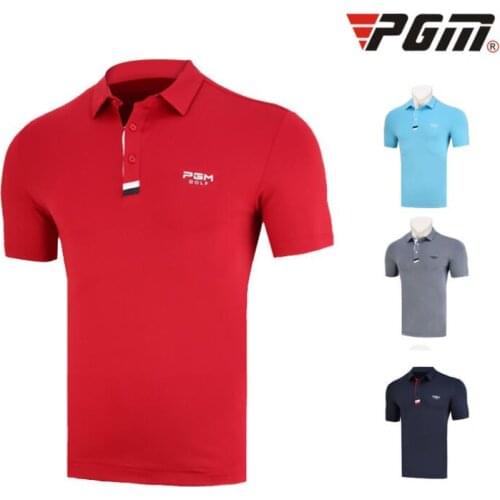 PGM Summer Men Short Sleeve Golf T-Shirt Breathable Turn Down Collar Tops Anti-sweat Mens Golf Sportswear D0773