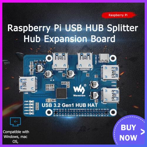 Raspberry Pi 4B USB 3.2 Gen1 HUB HAT DC 5V Expansion Board With 4x USB 3.2 Gen1 Ports for Raspberry Pi 4B/3B/3B