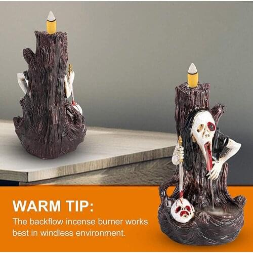 Halloween Backflow Incense Holder Skull Head Waterfall Aroma Censer for Home Decoration