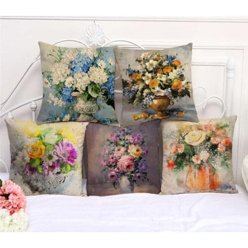 Throw Pillow Cases Retro European Rose Painting Cushion Cover 45x45cm Home Living Room Decoration Linen/Cotton Pillowcover Decor