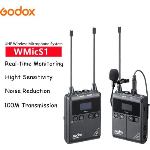 Godox WMicS1 Transmitter Receiver Pro photography Camcorder UHF Wireless Microphone Distance100m For Sony Nikon Canon DSLR Audio