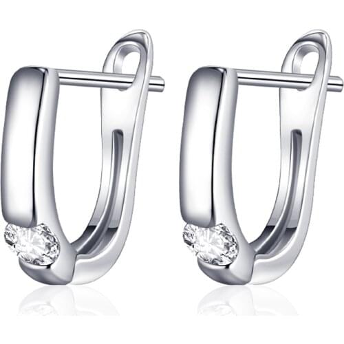 Simple U-shape Stud Earrings for Women Round Cubic Zirconia CZ Crystal Simple Earrings Temperament Jewelry Girls Gifts