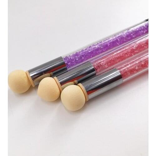 Hot 1 Pcs Double-ended Gradient Shading Pen Dotting Brush Sponge Head Rhinestone Handle Nail Art Brush Nail Art Painting Tool