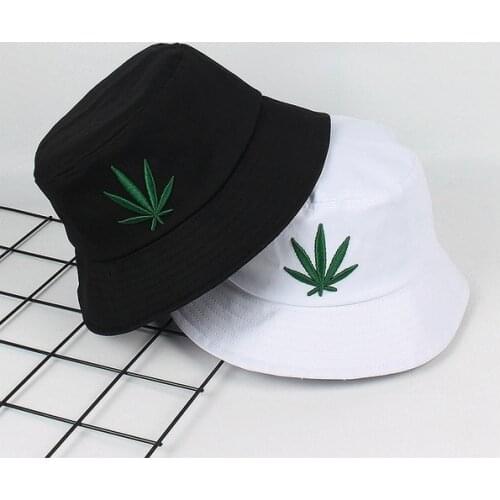 Fisherman Hat Maple Leaf Embroidered Foldable Sunshade Cotton Cap Outdoor Beach sun fashion panama Fishing Bucket Hat