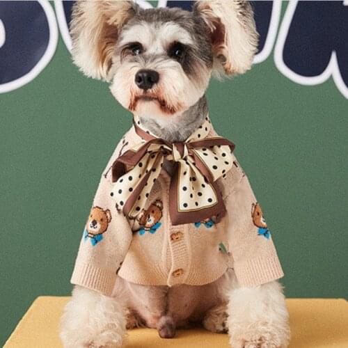 Dog Sweater Winter Warm Bulldog Small Dogs Clothing Cute Bear Printing Brown Jacket B1346