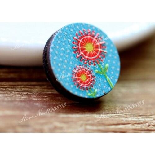 Unique 3D Flower Embossed 16mm Round Coloured Drawing pattern Laser Cut wood Cabochon DIY for Rings, Earring,Brooch,Necklace