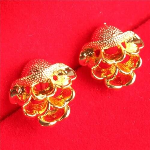 Vintage 24K Yellow Gold Stud Earrings For Women African Gold Color Flower Earing Femme Wedding Jewelry Bride Earrings