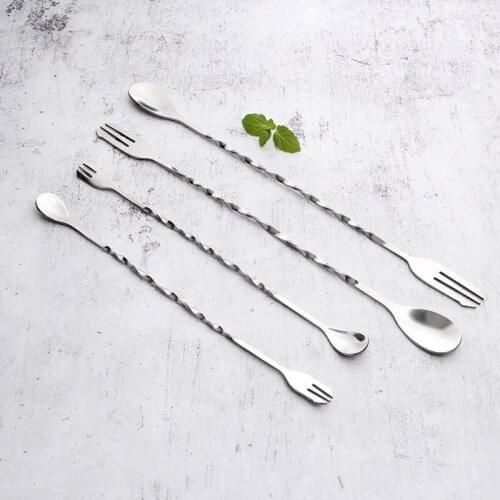 Stainless Steel Threaded Bar Spoon Swizzle Stick Coffee Cocktail Mojito Wine Spoons Barware Bartender Tools 2 Pcs/lot