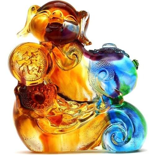 High-grade color glazed glass Pig Pigs China Model Statue Figurine Crafts Figure Ornament Miniatures office Home Room Decoration