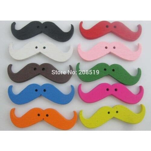 WBNWAG 11mm*35mm Moustache wood buttons Painting mix 100pcs Fashion buttons for craft decoration