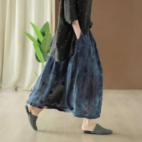 2020 Summer Arts Style Women Elastic Waist Loose Long Skirt 3d Flower Vintage A-line Skirt all-matched Casual linum Skirts S299