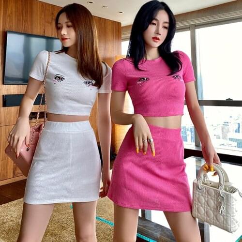 Summer Bodycon Skirt Two Piece Set Women Sexy T-shirt+High Waist Skirt Suit Female Comfy Cotton Fashion Tees