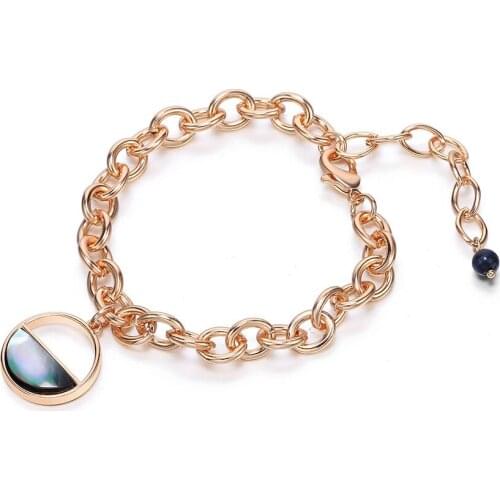 Half Round Nature Black Shell Charm Bracelet For Women Gold Color Link Chain Bracelet 2020 Fashion Jewelry Wedding Party Gifts