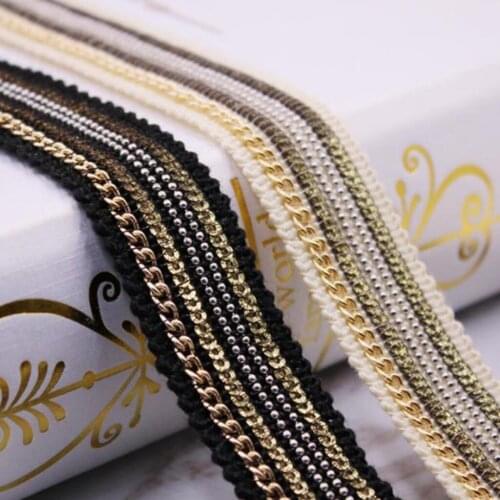 1 Yard 25mm Beaded Sequin Lace Trim Fabric Ribbon Embroidered Applique DIY Handcraft Sewing Headdress Wedding Costume Decoration