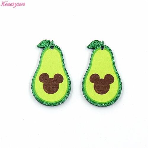10pcs) 35mm Avocado For Party DIY Green Gitter Acrylic Fruit