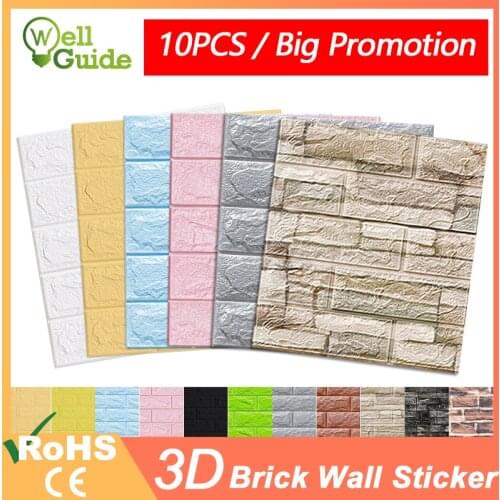 10Pcs Self-Adhesive 3D Brick Wall Sticker DIY Waterproof Foam Wallpaper Kids Room Kitchen Ceiling Background Wall Decals