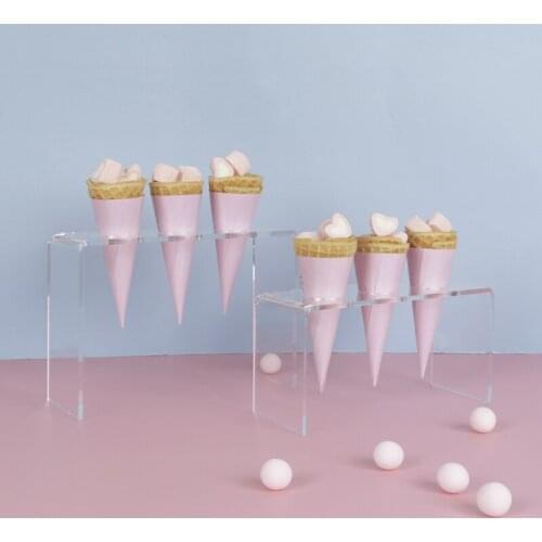 2pcs/set Acrylic Ice-Cream Holder for Coffee Baking Dessert Shop Tableware Cupcake Sweet Cone Display Rack Cake for Party Decor