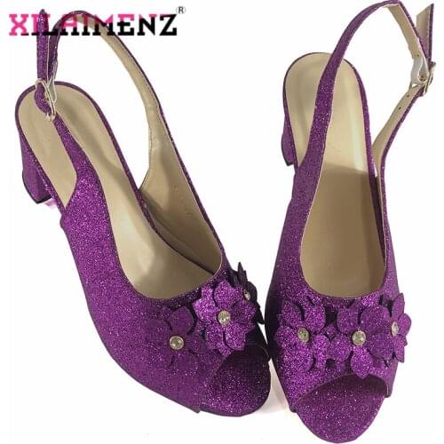 2020 New Fashion Summer Style Women Pumps Shoes Purple Color African Casual High Heel Ladies Flower Sandals