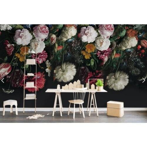 Black Bottom Large Papel Murals 3d Rose Flower Wallpaper for Living Room Sofa Background 3d Photo Murals 3d Flower Stickers