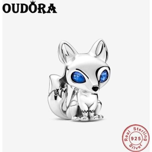 925 Sterling Silver Blue Zircon Eyed Fox Charm Beads Fit Original Charms Bracelet Bead Women Fashion Jewelry Berloque