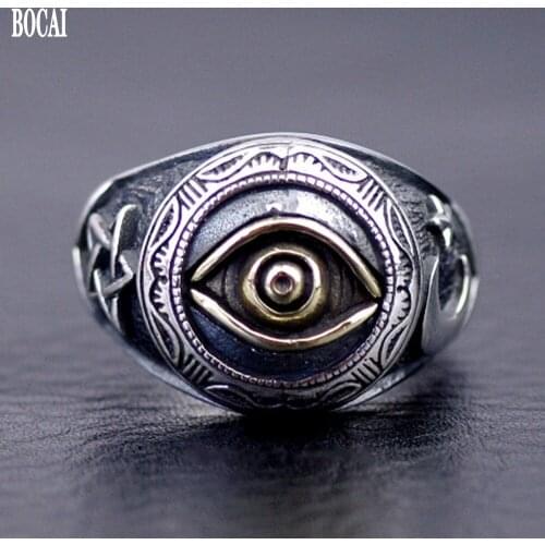 BOCAI new fashion S925 Pure Silver jewelry Thai silver jewelry rings eyes opening s925 sterling silver mans ring