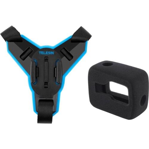TELESIN quick release Helmet Chin Mount Bracket strap+ windshields foam cover for Gopro 8/7/6/5 go pro hero8 black accessories