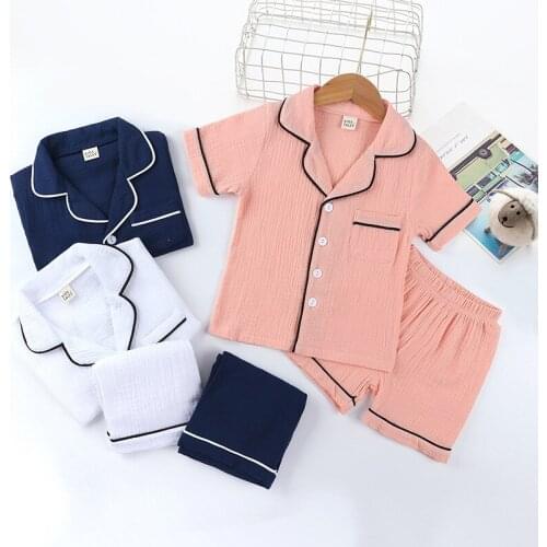 Childrens Kids Pyjamas Cotton Satin Tops Pant Spring Summer Short Sleeve+shorts Sleepwear Nightwear Girl Boy Pajama Sets 2-9Year