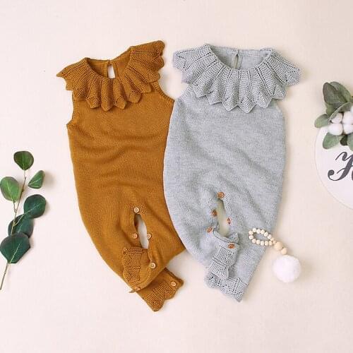 Newborn Romper Infant Baby Girls Ruffle Knitted Wool Jumpsuit Pajamas Baby Clothes Cotton Baby Girls Rompers