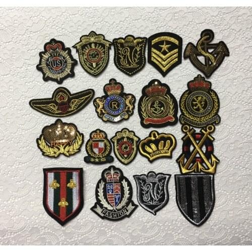 18 Patterns Available Promotion Letter Badge Iron On Patches Computer Embroidery Gold Thread Stickers Appliques For Cloth DIY
