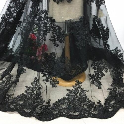 GLace 1Y/lot black Black car bone lace embroidery soft mesh fabric for dress accessories wedding decoration TX1257