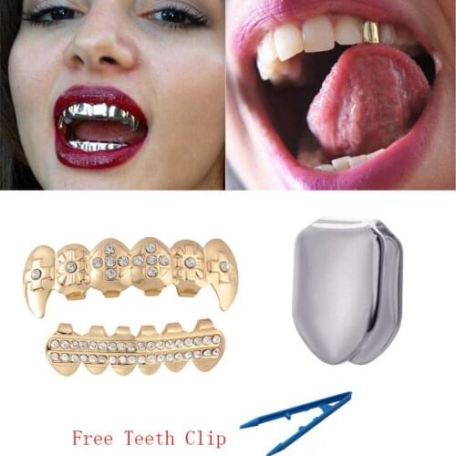 Punk Silver/ Gold Teeth Grillz Hiphop Grills Dental Mouth Fashion Teeth Caps Cosplay Party Rapper Grills Teeth Jewelry Gifts