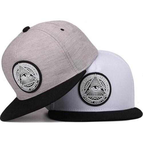 Classic 5 panels cotton snapback 3d god eyes plastic patch mens flat brim baseball cap hip hop hat and cap for men and women
