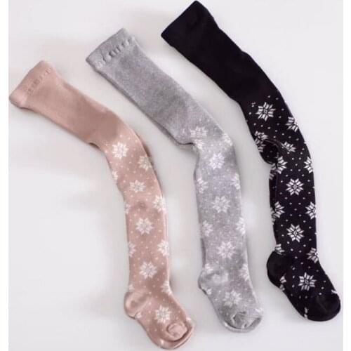 Autumn Winter 0-6 Year Gilrs Cotton Tights, Kids Snow Pattern Tights For Christmas New Year