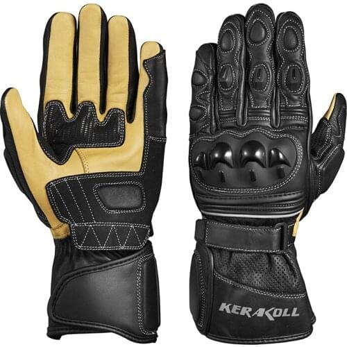 Kerakoll Genuine Leather Motorcycle Winter Gloves Long Wrist Men Racing Motocross Rally Glove High End