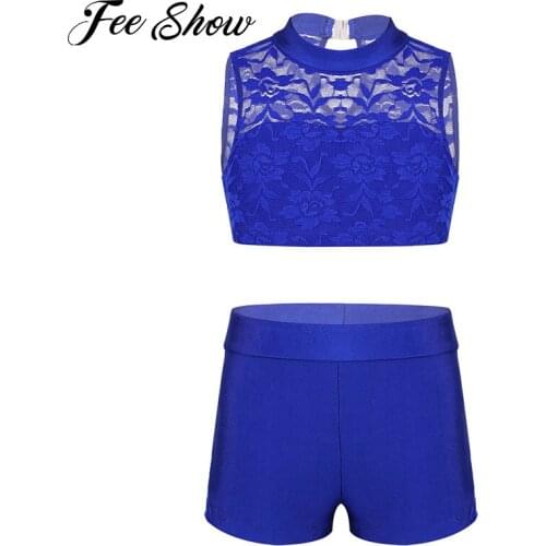 2PCS Kids Girls Athletic Sports Outfit Ballet Dancewear Sleeveless Floral Lace Tank Top with Bottoms Set Gym Workout Sport Suits