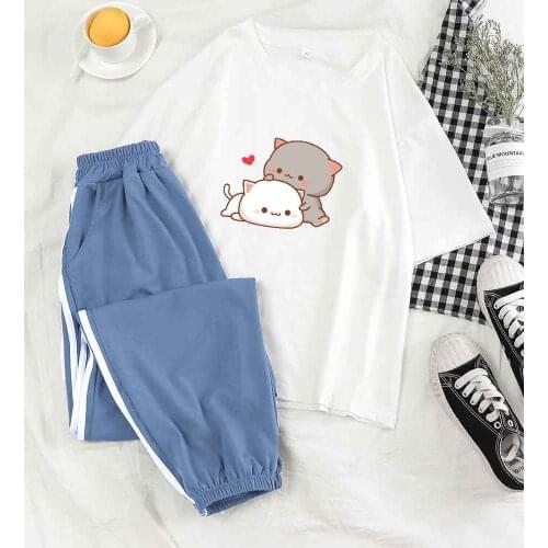 Outfit Set Streetwear Bear Two Piece Set Tracksuit Women Sportwear Kawaii 2 Piece Fashion Harajuku Pant Summer Short Sleeve Suit