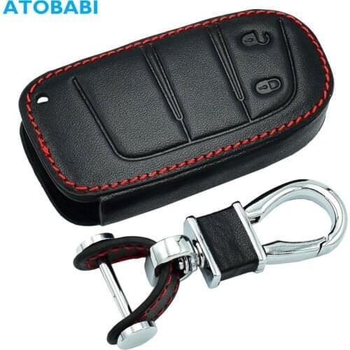 Leather Car Key Case For Dodge Challenger Charger Dart Durango Journey Jeep Grand Cherokee Chrysler 300 Smart Remote Fob Cover