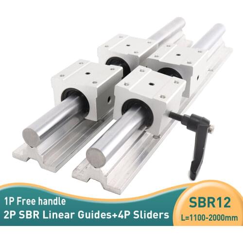 2pcs SBR12 L1100mm 2000mm linear bearing rails shaft support + 4pcs SBR12UU Linear slide for Built CNC Router Machine