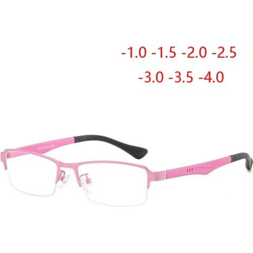 Metal Ladies Half Frame 1.56 Aspherical Lens Prescription Glasses Women Titanium Alloy Business Myopia Glasses With Degree 0~-4