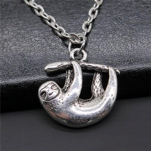 Fashion Antique Silver Color 20x20mm Sloth Charms Pendant Necklace For Women Lady Girl Jewelry Gift