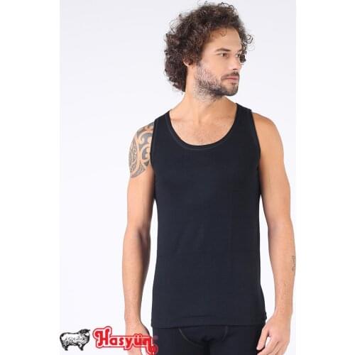 Male Black Wool Undershirt, Woolmark Blend certified, Cold Weather For, extra soft Australia merino wool