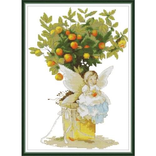 Counted Cross-Stitch Kit Stamped Embroidery Orange Angel Printed Patterns 11CT 14CT Needlework Crafts Home Decorative Gifts Sets