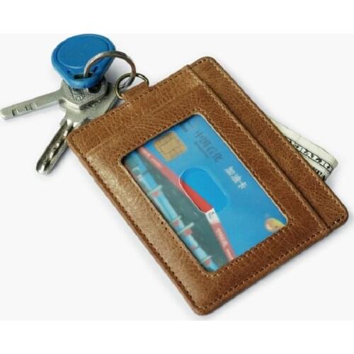 Wholesale Leather Credit Card Holder Driving Licence Card Case Thin Card Wallet Bus Card Pack ID Pocket Window Key Ring Cheap