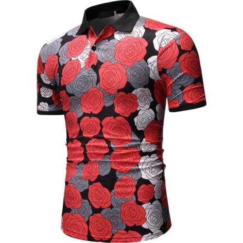Breathable Top Gradient Point Printing Stitching Colors Polyester Slims Fit Short Sleeve Turn-down Collar Shirt for Daily Life
