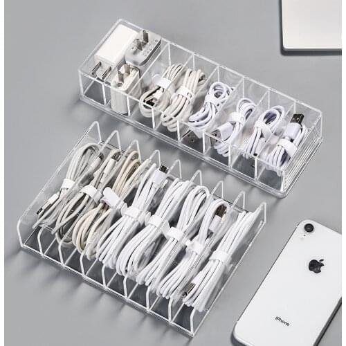8 Grids USB Cable Storage Box Desktop Wire Organizer Makeup Jewelry Holder Container Drawer Home Accessories Office Rangement