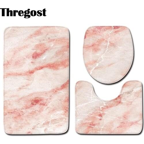 Modern Marble Striped Printed Shower Non Slip Mat Bath Room Rugs Washroom Mat 3 Piece Bath Mat Set Microfiber Rug