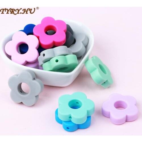 TYRY.HU 10pcs Silicone beads Flower Baby Teething nursing DIY Crafts teething chew Beads Clips Soother Chain Accessories Toy